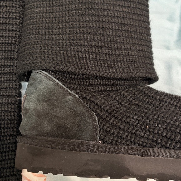 UGG Black Knit Button Mid-Calf Heeled Boots - Picture 4 of 10